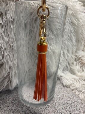 Orange Leather Tassel Keychain with Gold Hardware